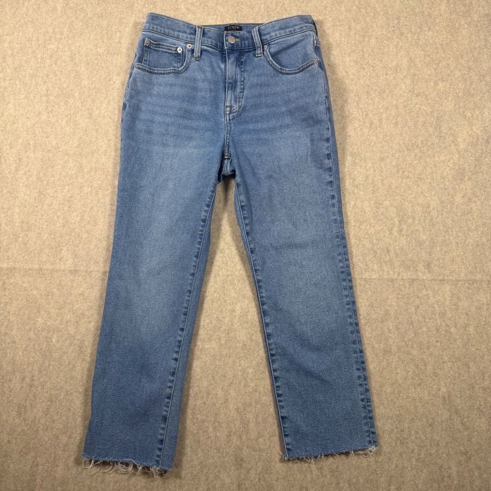 J.Crew Essential Straight Jeans Women's Medium Wash Raw Hem Petite Size 27P